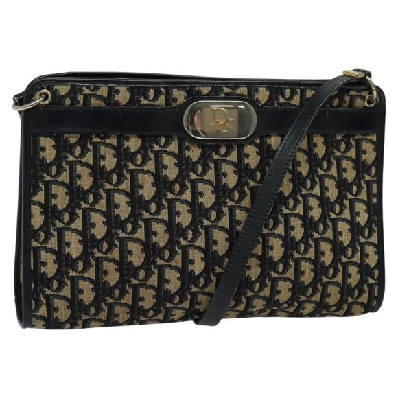 DIOR Trotter Canvas Shoulder Bag Navy Gold - Picture 1 of 11